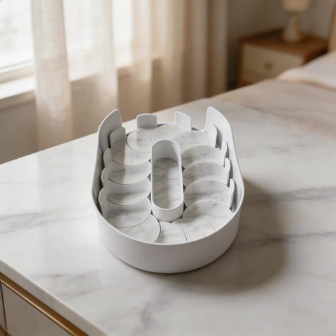 Rotating Condiment And Spice Organizer Turntable for Kitchen and Refrigerator PET Construction with Removable Tray white.