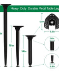 3 In 1 Metal Folding Table Legs With Adjustable Floor Protectors For Round Or Square Tables, Heavy Duty Steel Collapsible DIY Furniture Legs In Black, 28 18 And 14 Inch Heights, Set Of 4 shown with dimensions