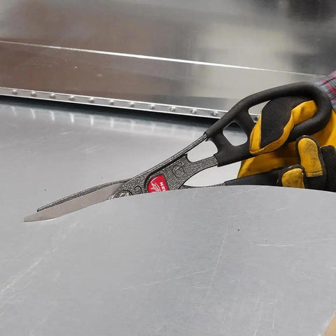 12 Inch Aluminum Snip With Comfort Grip Built For Straight Cuts And Gentle Curves Pro Grade Quality, Pressure Fit Blades, Big Handle Loops For Easy Grip, Sleek Head For Smooth Maneuverability, Optional Snip Holster For Quick Access