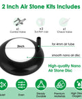 Close-up of 2 Inch Nano Air Stone Disk Kit For Aquarium Bubbler With Control Valve, Check Valve, Suction Cups, and Fine Bubbles