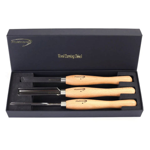 Cryogenic HSS Wood Turning Chisels Set, 3 Piece Lathe Tools For Pro Grade Precision Turning, HRC63 To 65 Hardness, Sharp Bevel Edges, Durable Steel For Fine Woodworking And Detail Work