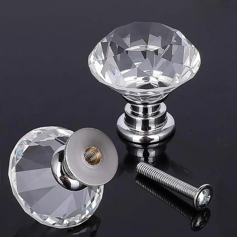 Clear Crystal Glass Cabinet Knobs 6 Pack Diamond Shape 30mm Drawer Pulls For Cabinets Dressers Wardrobes Kitchens With Chrome Base And Easy Install Eight Tenths Inch Screw Thread