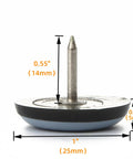 PTFE Furniture Glides Sliders For Chair Legs 1 Inch Size Cushioned Movers, side view showing dimensions and nail attachment.