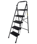 Foldable 5 Step Ladder With Handrail For Adults Beefy Yet Lightweight Anti Slip Step Stool With Wide Pedals Portable Household Ladder For Closet Bathroom Kitchen And Office Black, black carbon steel frame