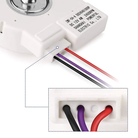 12V 4W Freezing Fan Motor Replacement ZWF-04-4 50240401000P electric wiring close-up for refrigerators
