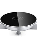 Hassle Free Embedded Desk Wireless Charger With Recessed Grommet Mount, sleek black and silver design, easy installation for fast charging.
