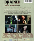 Drained Neon London Vampire Romance On DVD back cover featuring movie scenes and cast details with noir vibes, English language, DVD format.