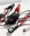Top-Tier MotiveTech Vehicle Component Tester Set With Insulated Clips, Inline Switch, And Circuit Protector For Fast Auto Electrical Diagnostics In Your Garage Shop, detailed view with red and black clips.