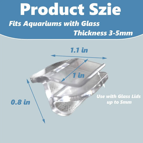10 Pack Rimless Aquarium Clips For 3 To 5 Mm Glass Top Mount Lid Support Brackets showing size dimensions for glass lids