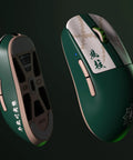 Demon Slayer X2A Wireless Gaming Mouse For PC And Mac, green design, ambidextrous, top and bottom view with optical switch.