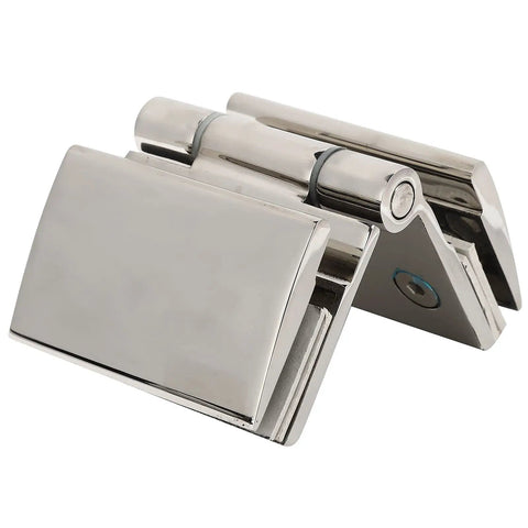 Rock Solid Double Sided Hinge For Frameless Glass Shower Door Stainless Steel Flat Polished Finish showing detailed construction.