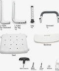 Shower Chair For Seniors With Wide Seat And Easy Assembly, adjustable components like legs, armrests, and backrest, aluminum frame.