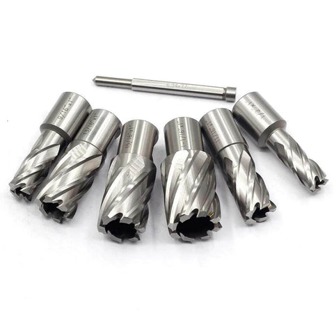 Oscarbide 7-piece annular cutter set with Weldon shanks; HSS bits for magnetic drill press, pilot pin included