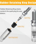 12 Piece Spark Plug Socket Set With 3/8 Inch Drive showing rubber retaining ring design and parts labeled for easy installation.