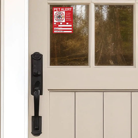 Front door with a Pet Rescue Inside Sticker For Home Safety, Fire Emergency Alert Decal for Doors And Windows, 5x4 inch sign