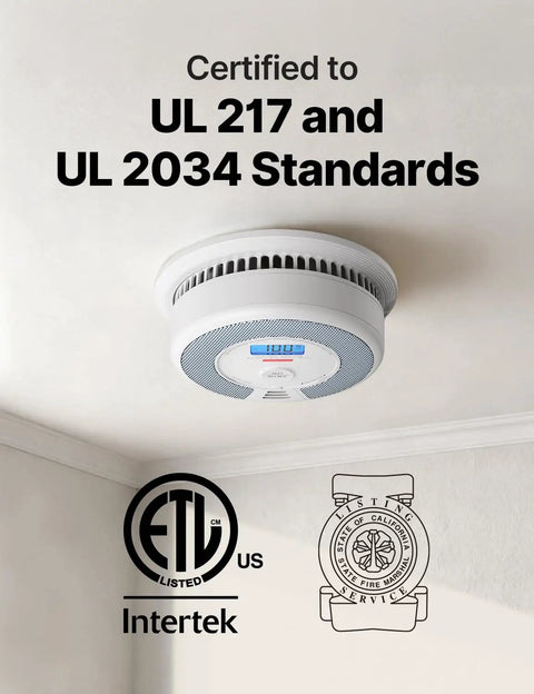 Smart Smoke Detector And Carbon Monoxide Alarm Combo XP0H-SN 1 Pack Battery Powered No-Fuss Plug-And-Play Setup Dual Sensor Protection Loud Alerts Easy Install For Home Safety mounted on ceiling with UL 217/2034 certification