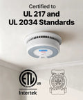 Top Shelf Smoke Detector And Carbon Monoxide Alarm Combo 3 Pack ETL Approved mounted on ceiling with certification details.