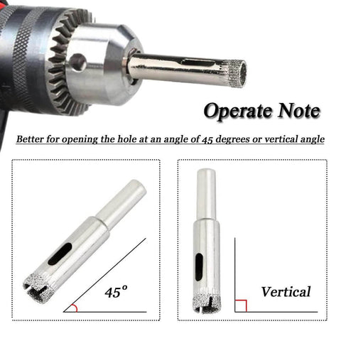 Close-up of Mesee 10-piece diamond hole saw drill bits in a metal chuck; hollow-core bits for tile/ceramic/glass (5–12 mm)