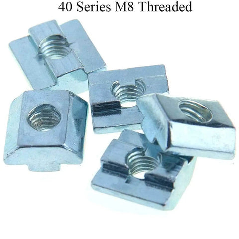 30 Pcs Hella Secure M8 T Sliding Hammer Block Nuts for 4040 Aluminum Extrusion Profiles with 8mm T Slot Fits CNC Router and 3D Printer Build Frames Corrosion Resistant Carbon Steel - M8 threaded block nuts, zinc plated.