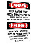 Danger Hands Off Moving Parts Aluminum Sign 8x12 Inches For Workshop Factory Industrial Workplace Machinery Equipment Durable Metal Warning Sign Heavy Duty Grade Aluminum, bilingual front view
