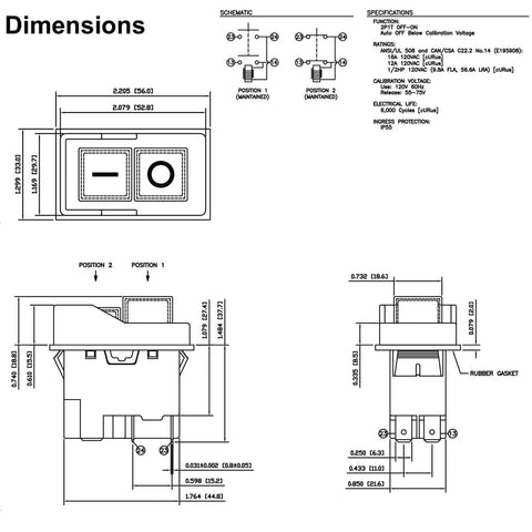 Technical diagram of Electromagnetic Pushbutton Switch 120 Volts And 220 Volts Dual Voltage 4 Pin 16A, showing dimensions and specifications.
