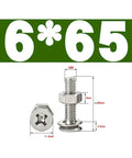 M6 Countersunk Cross Head Screws And Nuts Kit In Stainless Steel SS304 50 Sets Heavy Duty All Weather Hardware Fasteners For Indoor Outdoor Use Durable Threads And Smooth Finish Easy Quick Tightening Premium Quality, M6 screw and nut dimensions shown