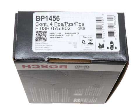Bosch BP1456 brake pad box; 4-piece semi-metallic rear brake pad set for select Audi and VW models