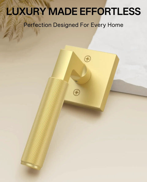 4 Pack Brushed Gold Dummy Interior Door Handles For Closet French Doors Pantries And Interior Push Pull Doors Decorative Non Turning Door Levers close-up