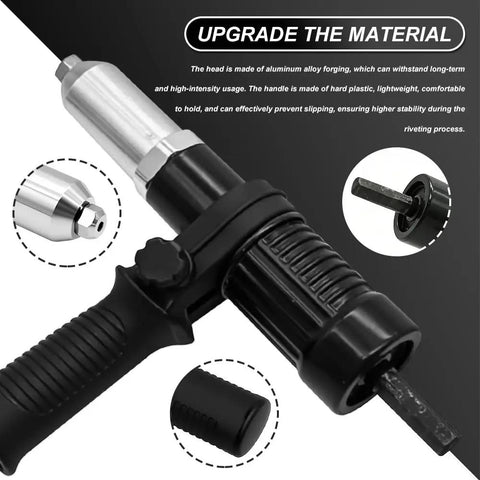 Rivet Gun Adapter Kit For Cordless Drill Riveter With 2.4mm 3.2mm 4.0mm 4.8mm Rivet Heads Workhorse Heavy Duty Aluminum