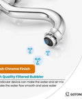Close-up of Vessel Sink Faucet With 360 Degree Swivel Spout Tall Single Handle Lavatory Mixer Tap showing bubbler and chrome finish.