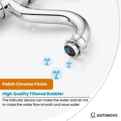 Close-up of Vessel Sink Faucet With 360 Degree Swivel Spout Tall Single Handle Lavatory Mixer Tap showing bubbler and chrome finish.