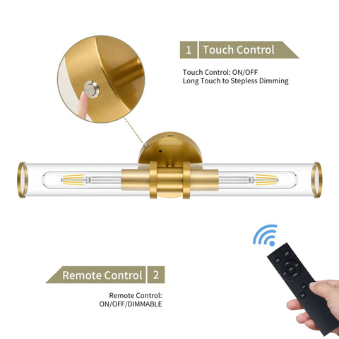 Battery Operated Wireless Wall Sconces With Remote 2 Pack Gold Dimmable Glass Wall Lights With Timer Rechargeable 8000mAh