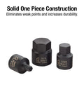 Low Profile Impact Hex Driver Set Three Eighths Inch Drive Sixteen Piece Dual Size Markings From One Quarter Inch To Three Quarters Inch SAE And Metric Chrome Moly Steel Solid One Piece Construction Fits Tight Spaces Heavy Duty Case ANSI Compliant showing 3/8 in, 3/4 in, 12 mm adapters