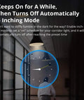 A person walking in a dimly lit corridor with an overlaid clock graphic, illustrating 4 Channel WiFi Smart Switch For Home Automation.