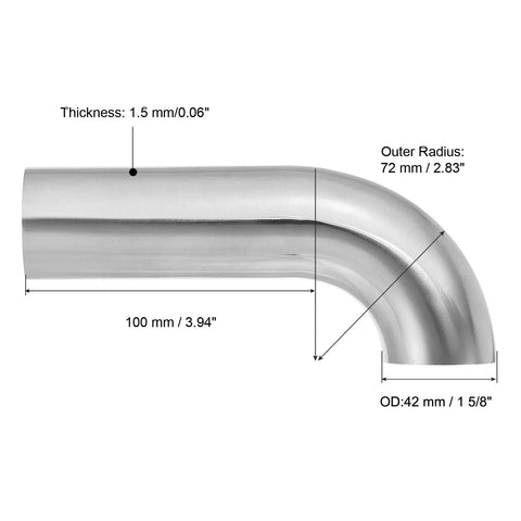 90-degree mandrel elbow, 1-5/8 in OD, 304 stainless steel sanitary exhaust pipe connector for HVAC
