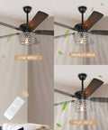 Rad Retro Style Ceiling Fan With Lights And Diamond Crystal Lampshade showing three speed levels and remote control.