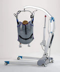 The Ultimate Patient Aid Full Body Mesh Sling For Safe And Effortless Bed To Wheelchair Transfers With Reinforced Straps in use on lift.