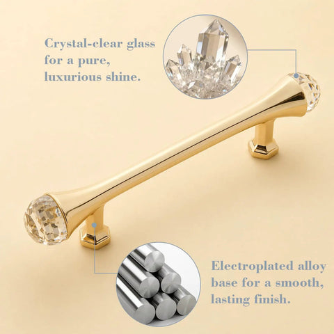Gold Crystal Dresser Drawer Pulls Four Pack With Screws Three And Three Quarter Inch Hole Center Crystal Bar Cabinet Handle