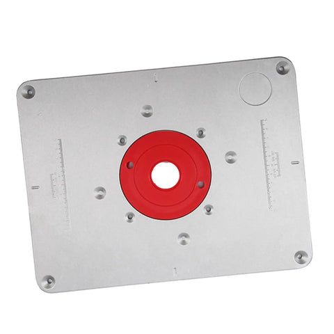 Premium Aluminum Router Table Insert Plate With Easy Adjust Flip Top Design For Woodworking Benches, featuring red center.