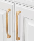 10 Pack 5 Inch Champagne Bronze Cabinet Handles For Kitchen Cabinets And Furniture Pulls installed on white doors