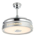 Retractable Ceiling Fan With Lights And Bluetooth Speaker, 42 Inch, Remote Control, Silent Motor, chrome finish with LED lamp