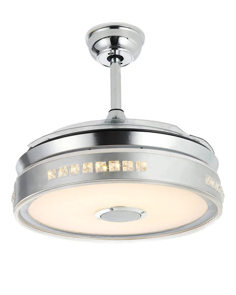 Retractable Ceiling Fan With Lights And Bluetooth Speaker, 42 Inch, Remote Control, Silent Motor, chrome finish with LED lamp