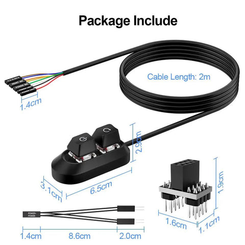 External Desktop PC Power Button Switch Extension For Easy Access On Off Reset, HDD LED Indicator, 2m cable, black plastic PC case buttons