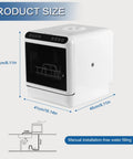 Portable Countertop Dishwasher With Six Liter Water Tank And Zero Plumbing Hassle For Small Rentals Plug And Play Build side view with dimensions displayed