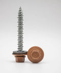 Tough As Nails Copper Penny Metal Roofing Screws One Point Five Inch showing screw and washer for wood installation.