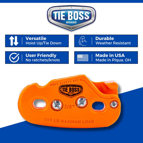 Heavy Duty 3/8 Inch Weather Resistant Rope Tightening Tie Down System With 15 Foot Orange Rope, Boasting 300 Pound Load Limit