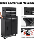 5 Drawer Rolling Tool Chest With High Capacity Adjustable Shelf Lockable Drawers Detachable 2 In 1 Mechanic Tool Box Storage Cabinet On Wheels For Garage Workshop Warehouse And Repair Shop with side handle and universal wheels