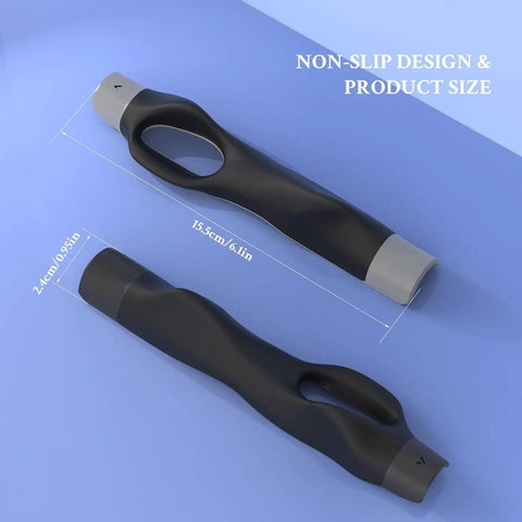 Right Hand Golf Grip Trainer For Proper Grip Position, non-slip ergonomic tool with size dimensions shown on blue background