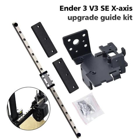 X Axis Upgrade Kit For Ender 3 V3 SE With MGN9H 300mm linear rails and backplate components, boosting print accuracy and reducing distortion