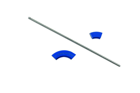 Pro Grade Multi V Belt Pulley Alignment Tool featuring an adjustable steel rod and blue alignment pieces for precision.